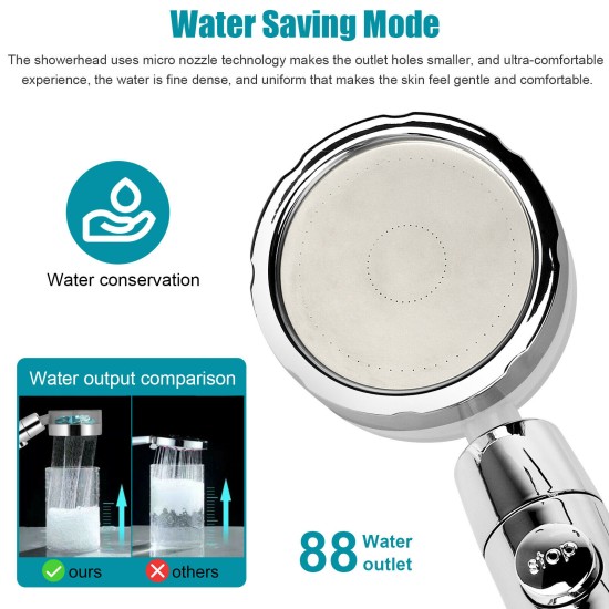 Shower Head Multi-color Water Saving Flow Detachable 360 Rotating High Pressure Nozzle with Turbo Fan Red