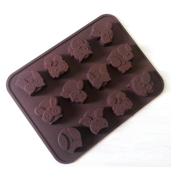 Silicone Mold DIY Cute 12 Holes Owl Shape Chocolate Candy Cake Mould Baking Tool 20*15.3*1.6cm