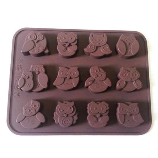 Silicone Mold DIY Cute 12 Holes Owl Shape Chocolate Candy Cake Mould Baking Tool 20*15.3*1.6cm