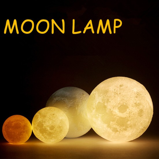 Simulation 3D Moon Night Light, 3 LEDs USB Rechargeable Moonlight Desk Lamp with Wood Base- 10 cm