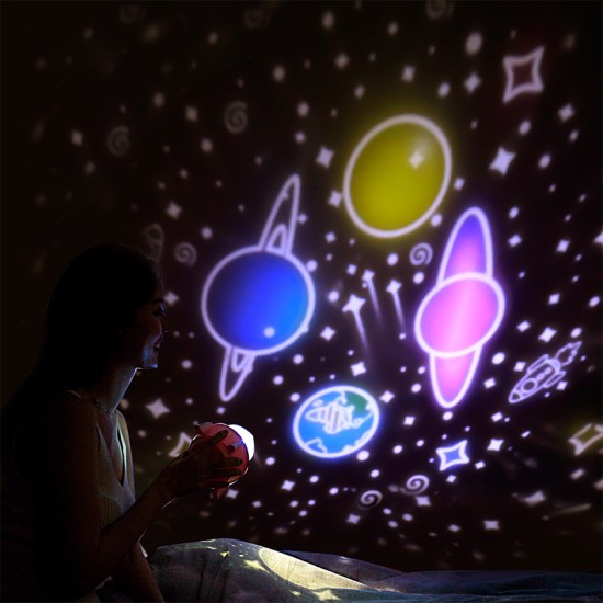 Small Rocket Projection Lamp Dream Starry Sky Rotating Romantic Atmosphere Lamp Dream USB Charging Night Light Novelty Rechargeable blue_Rechargeable