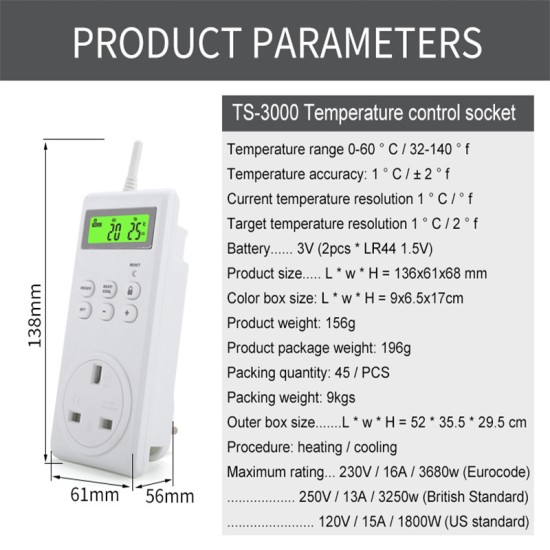 Smart Home Wireless Electric Socket Automatic Thermostat Plug Outlet Built-in Temperature Sensor Remote Control U.S. plug