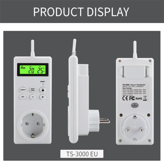 Smart Home Wireless Electric Socket Automatic Thermostat Plug Outlet Built-in Temperature Sensor Remote Control U.S. plug