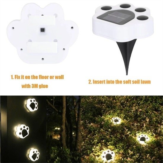 Solar Ground Lights Bear Paw Shape Led Outdoor Garden Landscape Floor Lamp Windproof Snowproof Cold White