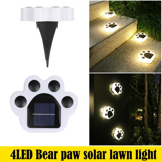 Solar Ground Lights Bear Paw Shape Led Outdoor Garden Landscape Floor Lamp Windproof Snowproof Cold White