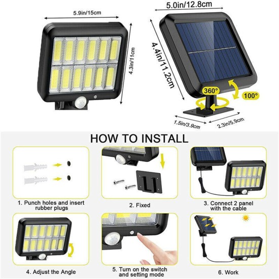 Solar Led Street Light 9000lm Adjustable 3 Modes IP65 Waterproof Pir Motion Sensor Lamp