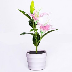 Solar Power Garden Light Waterproof Pink Lily Flower LED Lamp Decorative Pot Plant Lamp