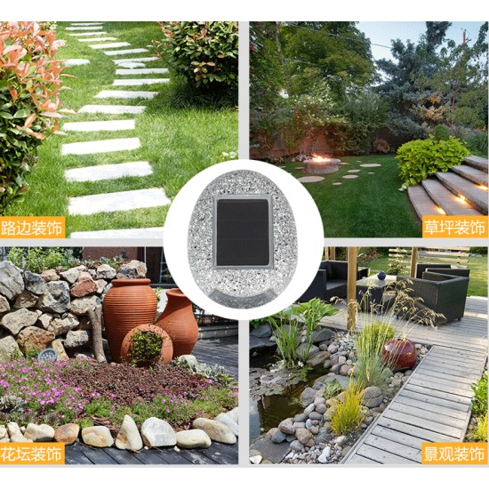 Solar-Powered Resin Stone Shape Pin Lamp Outdoor Waterproof Yard Garden Light Decoration  white light