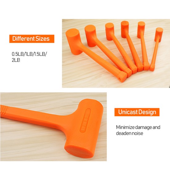 Solid Hammer Dead Blow Mallet Orange Soft Rubber Unicast Hammer 0.5-2LB 1BL