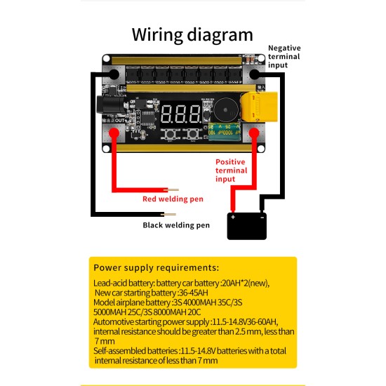 Spot Welder Kit 99 Levels 12v 2400a Handheld Portable Diy Spot Welding Machine for 18650 Lithium Battery without housing