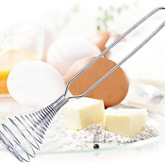 Spring Coil Wire Whisk Hand Mixer Blender Egg Beater Stainless Steel Tool Silver