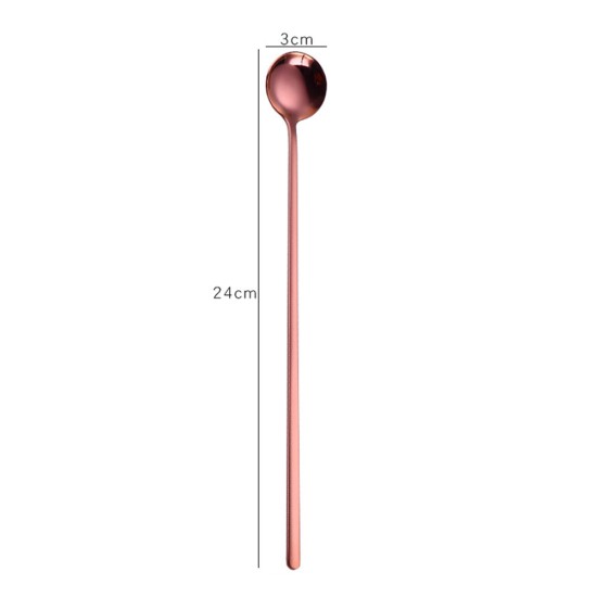 Stainless Steel Stirring Spoon Dig Spoon with Long Handle for Bar Mug Coffee Cup Rose gold (24cm)