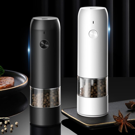 Stainless Steel Usb Rechargeable Electric Pepper Grinder, Led Warm Color Lights 6 Adjustable Thickness, One-button Control Grinding Tool Simple black