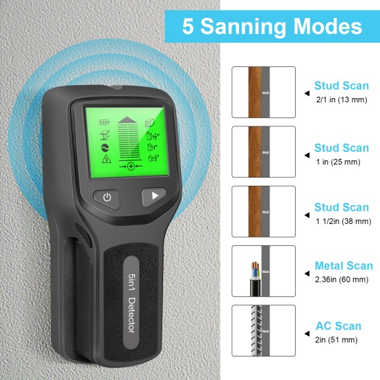 Stud Finder Wall Scanner Hw430 5-in-1 Stud Detector HD LCD Display Quickly Locating Sensor Finders for Wood Metal Black