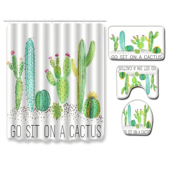 Succulent Plants Pattern Shower Curtain + Floor Mat +Toilet Seat Cover+ Foot Pad Set 180*180 shower curtain +45*75 three-piece floor mat set