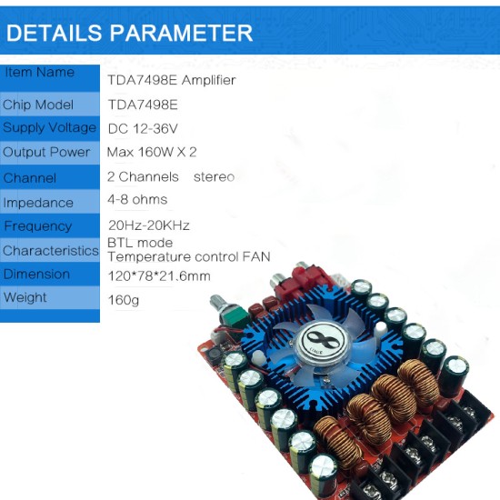 TDA7498E Amplifier Board 2.0 High Power Digital HIFI Stereo 160W*2 Support BTL220W DC12V-36V red