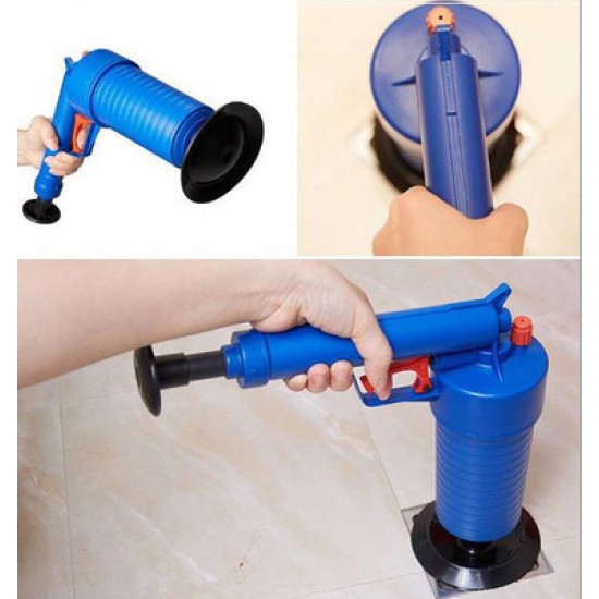 Toilets Bathroom High Pressure Air Drain Pump Plunger Sink Pipe Clog Remover Cleaner Kit blue