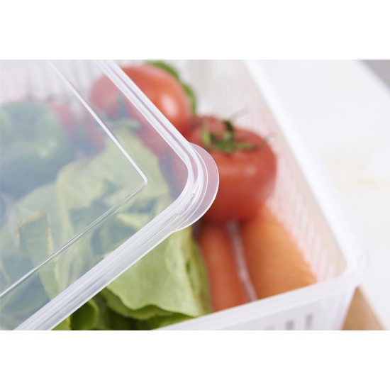 Transparent Large Capacity Storage Box Refrigerator Fresh Keeping Food Fruit Vegetable Sealed Box with Cover white