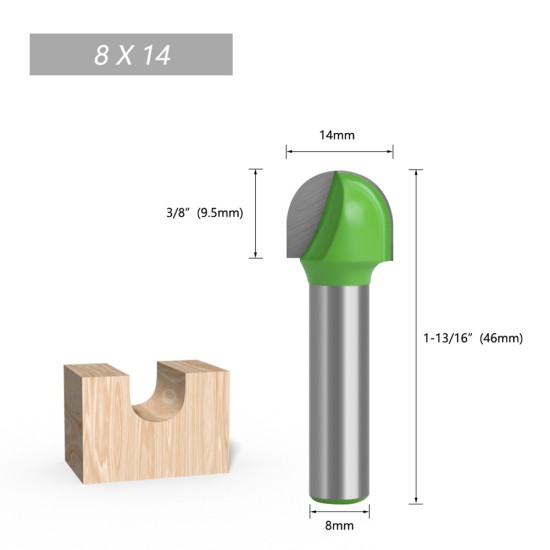 Tungsten Steel Alloy 8mm Shank Diameter Woodworking Semicircle Router Bit Tool 11pcs