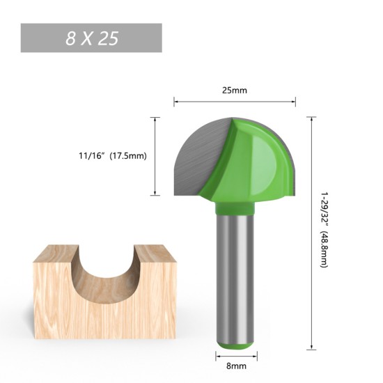 Tungsten Steel Alloy 8mm Shank Diameter Woodworking Semicircle Router Bit Tool 8X10