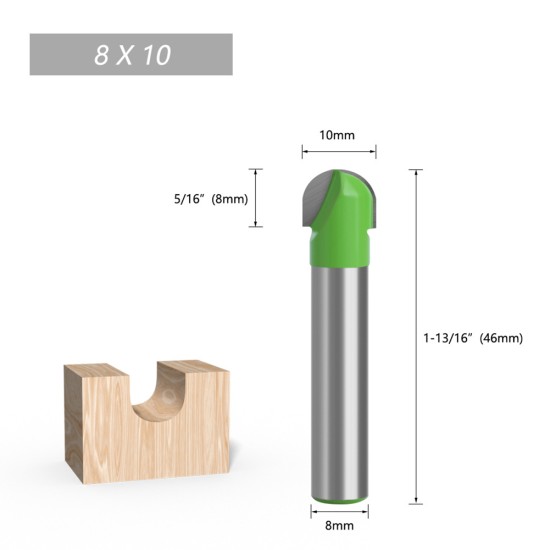 Tungsten Steel Alloy 8mm Shank Diameter Woodworking Semicircle Router Bit Tool 8X10