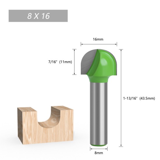 Tungsten Steel Alloy 8mm Shank Diameter Woodworking Semicircle Router Bit Tool 8X14