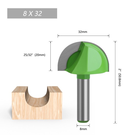 Tungsten Steel Alloy 8mm Shank Diameter Woodworking Semicircle Router Bit Tool 8X32