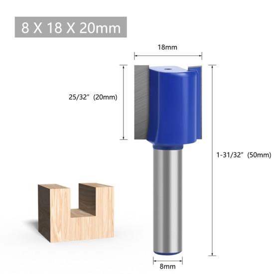 Tungsten Steel Alloy 8mm Shank Double Blades Straight Milling Tool 8x5x20mm