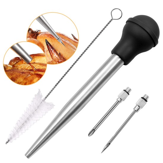 Turkey Baster Syringe Set Home Baking Tool With 2 Marinade Needles Cleaning Brush Kitchen Gadgets black