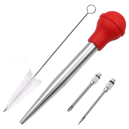 Turkey Baster Syringe Set Home Baking Tool With 2 Marinade Needles Cleaning Brush Kitchen Gadgets red