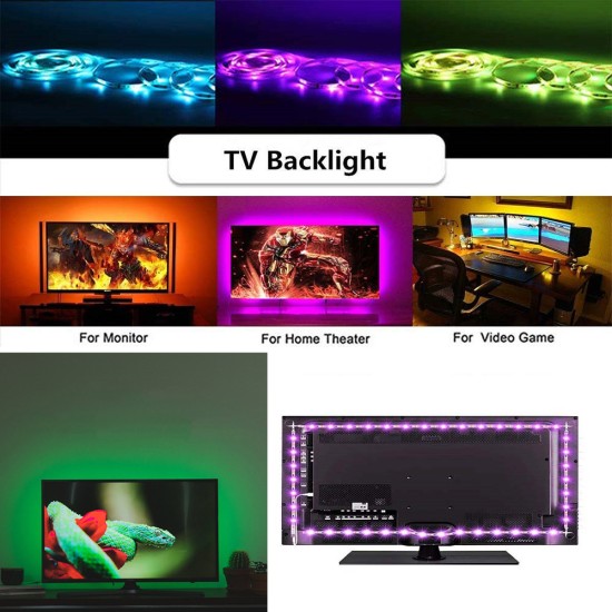 USB 5V LED Waterproof String Light Lamp Flexible RGB Changing Light Tape with Remote Control Ribbon - 200CM