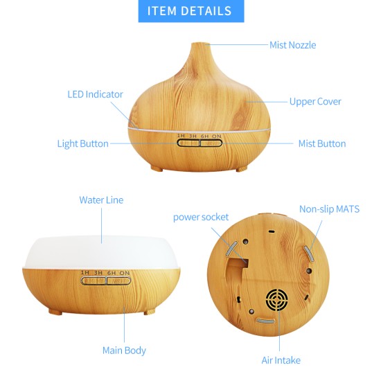 Ultrasonic Wood Grain Aroma Diffuser Home Mute Large Capacity Bedroom iffuser 500ml light wood grain 5V