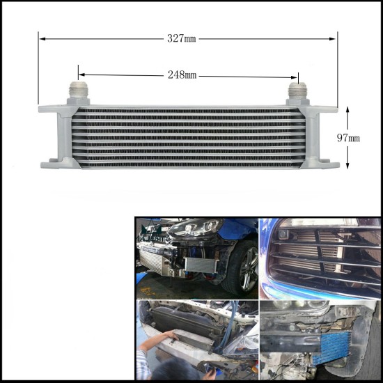 Universal 248mm 13-row 10AN Coolant Transmission Engine Oil Cooler Extra Radiator Kit