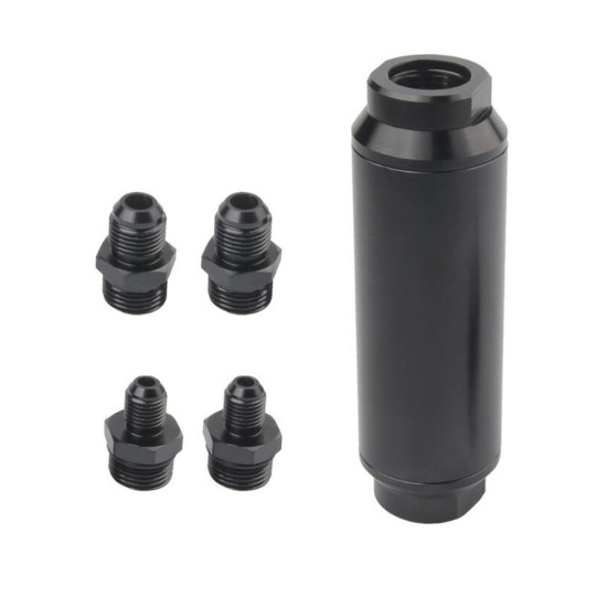 Universal Aluminum 44mm Car Inline Oil Fuel Filter With AN6 AN8 Adapter Fittings black