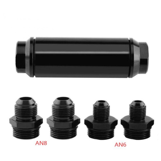 Universal Aluminum 44mm Car Inline Oil Fuel Filter With AN6 AN8 Adapter Fittings black