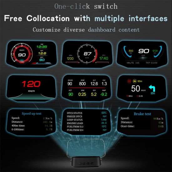 Universal Car-loaded Head up Display HUD Portable OBD GPS Navigation Projector  black