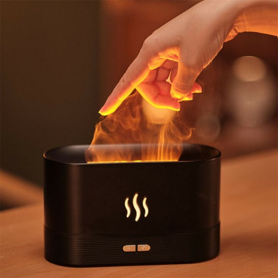 Usb Flame Night Light Air Humidifier Aromatherapy Essential Oil Diffuser Cool Mist Maker White