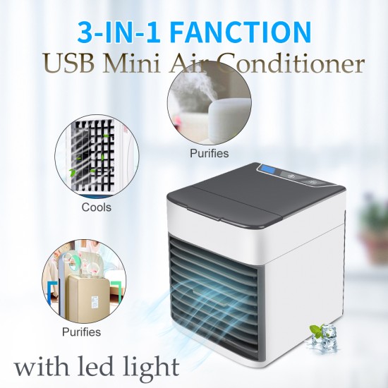 Usb Mini Air Cooler Plug And Play Quiet Fan With Colorful Night Light Air Cooler Off-white