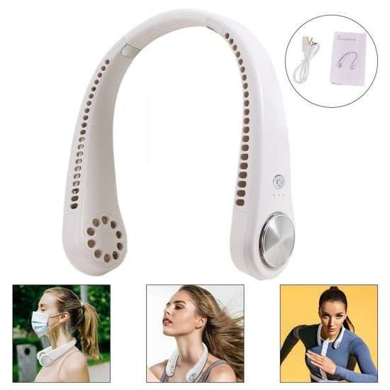 Usb Portable Hanging  Neck  Fan With 2000mah Battery Wingless Design Cooling Air Cooler Electric Air Conditioner White