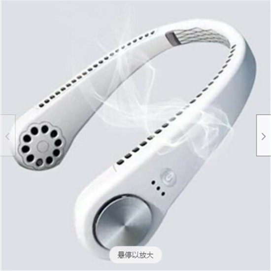 Usb Portable Hanging  Neck  Fan With 2000mah Battery Wingless Design Cooling Air Cooler Electric Air Conditioner White