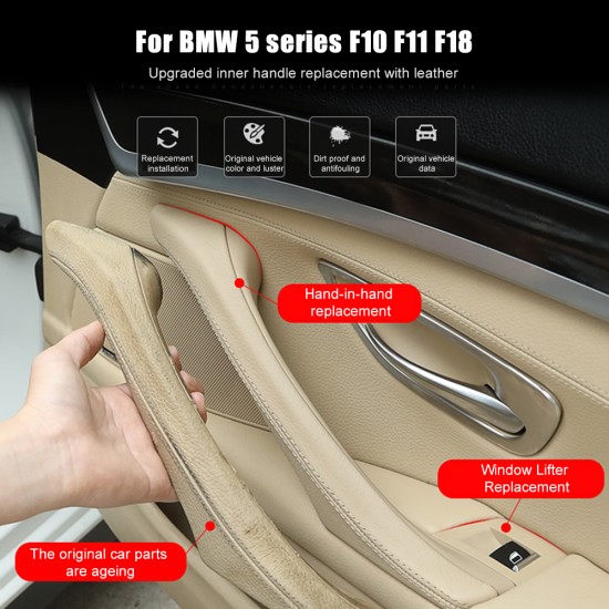 Window Switch Panel Door Handle Kit For BMW 5 Series Inner Door Armrest Panel Handle Outer Trim Cover Beige