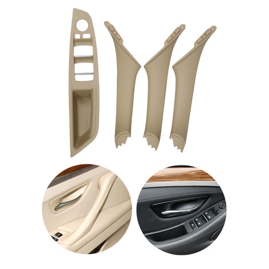 Window Switch Panel Door Handle Kit For BMW 5 Series Inner Door Armrest Panel Handle Outer Trim Cover Beige