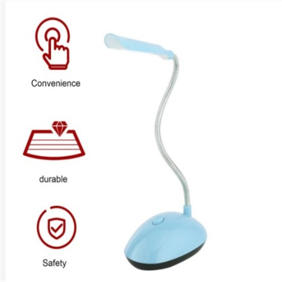 Wireless Led Desk  Lamp Battery Powered 360 Degree Rotation Height Adjustable Flexible Tube Soft Lighting Book Reading Light Blue