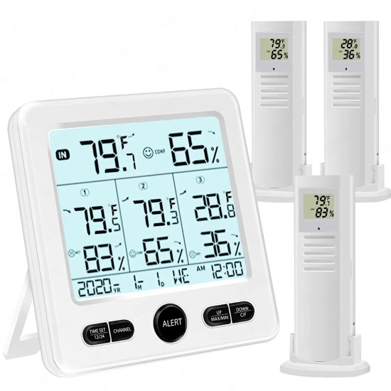 Wireless Thermometer Hygrometer Large Screen Indoor Outdoor Temperature Humidity Monitor Meter White