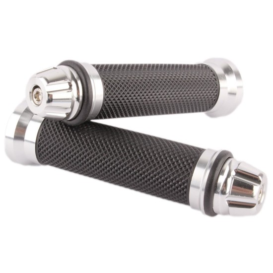 1 Pair Aluminum Motorcycle Handlebar Rubber Gel Hand Grips for Honda Yamaha Suzuki Silver_22mm