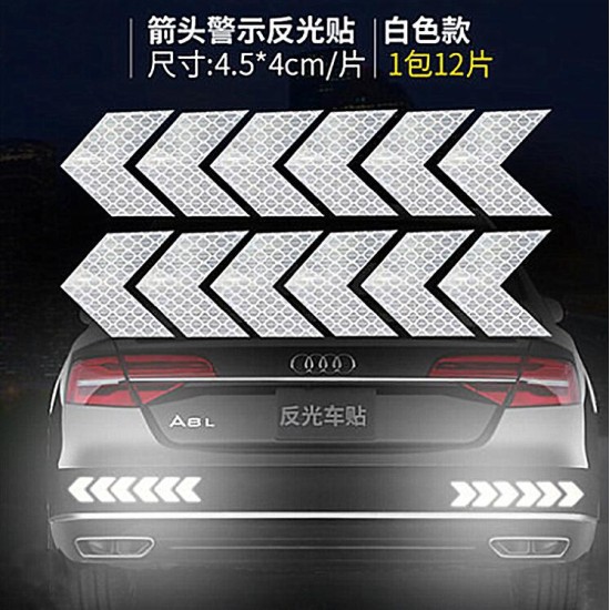 12PCS Big Car Night Warning Reflective Sticker Scratch Modified Electric Motorcycle Body Sticker  White