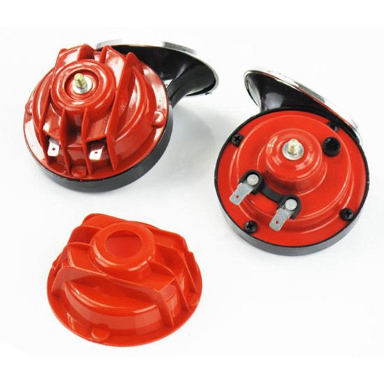 2Pcs 12V/24V Snail Air Horn with Cover Loud Alarm Kit for Car Boat Motorcycle; Red 12V