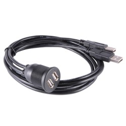 Dual USB Socket Extension Cable Car Dashboard Flush Mount 2 USB Plug Lead Panel Data Cord Motorcycle Wire Charger black