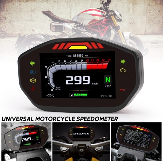 General Motorcycle LCD TFT Digital Speedometer 14000RPM 6 Gear Backlit Motorcycle Odometer for 2 4 Cylinder