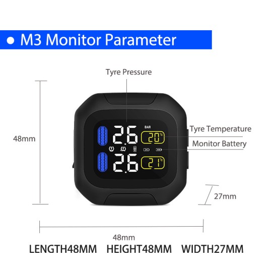 M3 Motorcycle TPMS Tire Pressure Monitoring System 2 External Sensor Wireless LCD Display Moto Auto Tyre Alarm Systems  Silver_M3-WF